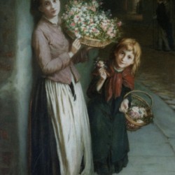 Two girls selling flowers